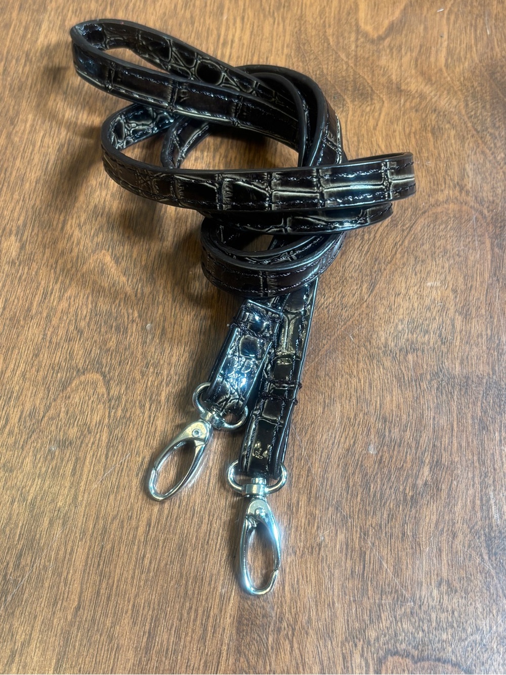 Black Croc-Embossed Shoulder Strap with Silver Hardware